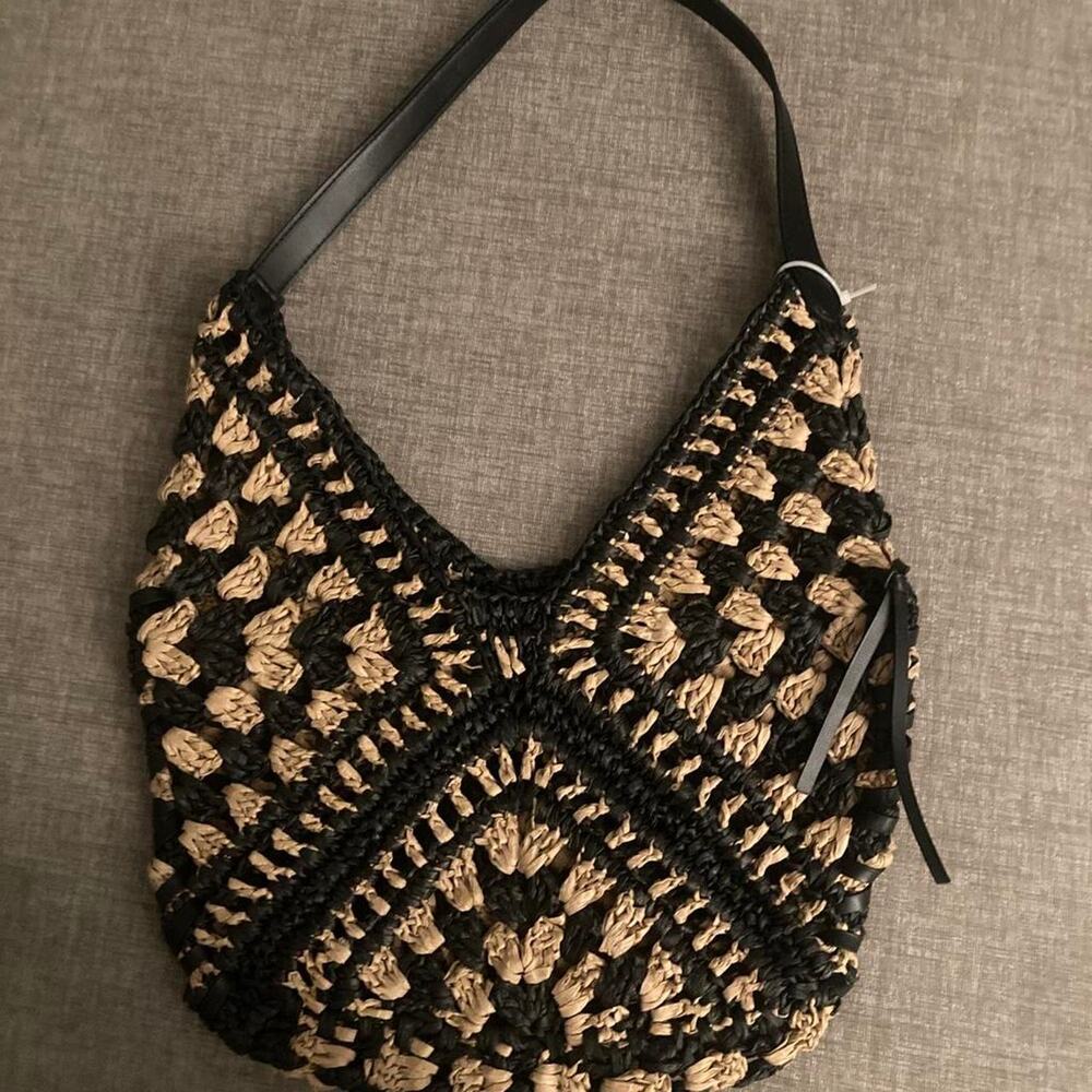 Black and beige crochet bag